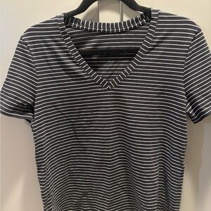 lululemon athletica Black and White Striped V-Neck Tee